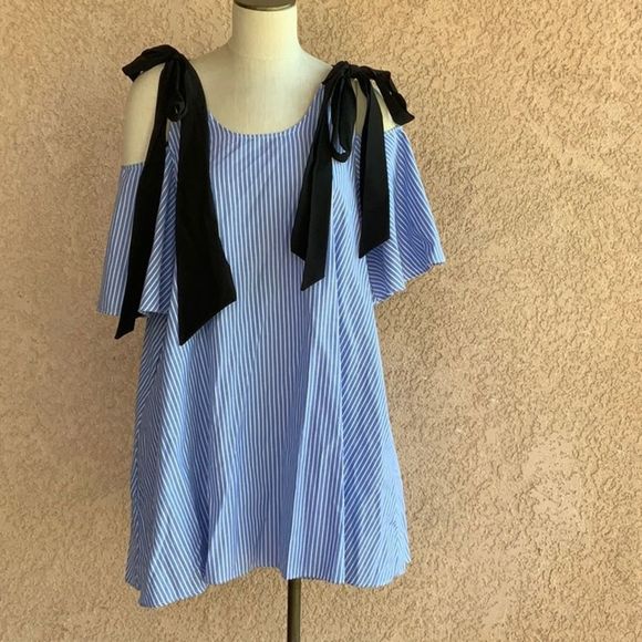 Zara dress babydoll blue stripe NWT size medium - Picture 1 of 6